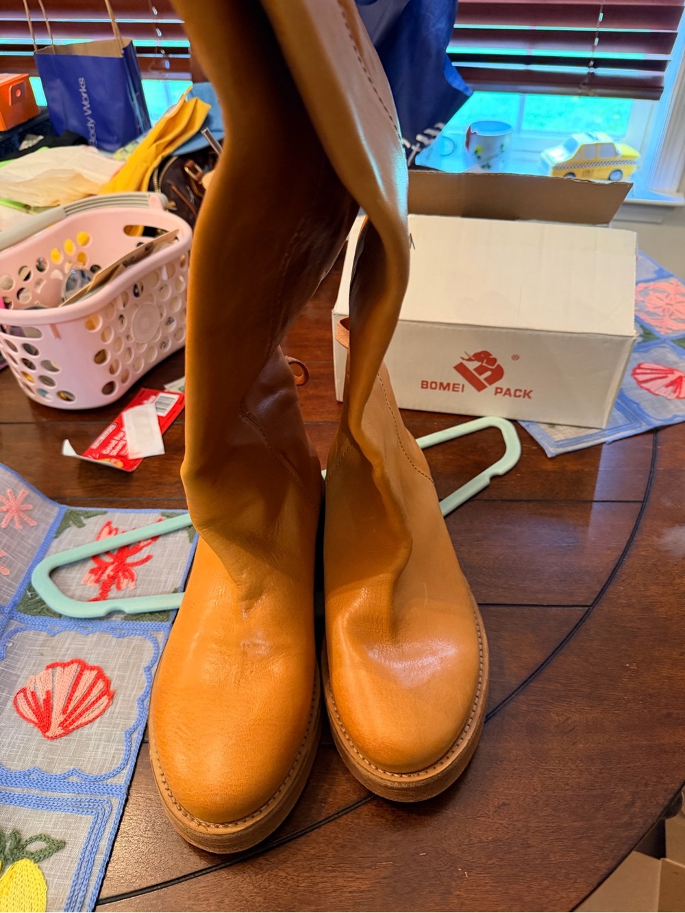 We The Free Tall Leather Heeled Boots in mustard yellow